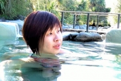 relaxing in the hot spring